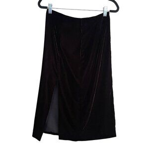 Theory Velvet Midi Skirt Side Slit Size 0 Dark Burgundy